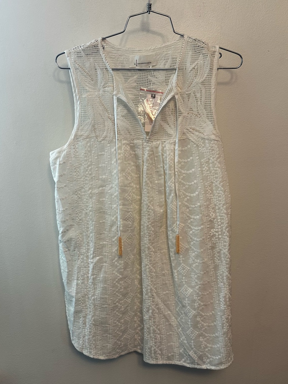 Anthropologie White Lace-Detail Blouse